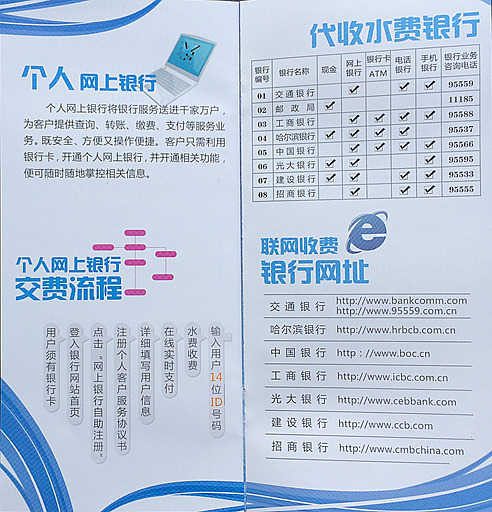 个人网上银行缴费及代收水费银行一览